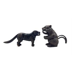 Two cast iron novelty nut crackers in the form of a Squirrel and Dog, L29cm (2)