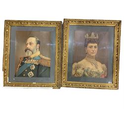 Pair large chromolithographs of King Edward VII and Queen Alexandra housed in gilt frames 50cm x 39cm (2)