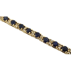 9ct gold sapphire and diamond line bracelet, London import marks 1989 