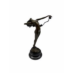 Bronze figure of a nude female holding a vine, after 'H. Frishmuth', with foundry mark on socle base, H39cm