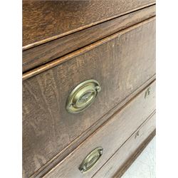 George III and later oak chest of drawers, fitted with two short and four long graduate drawers W98cm, H110cm, D48cm