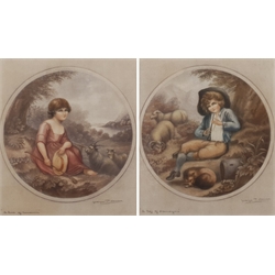 After Richard Westall RA (British 1765-1836): 'A Boy' and 'A Girl of Canarvon', pair mezzotints by George P James signed and titled in pencil with Fine Art Trade Guild blindstamp pub. 1919, 35cm x 27cm (2)