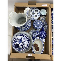 Group of Chinese and oriental ceramics including planters jugs, vases, figures and other ceramics in two boxes