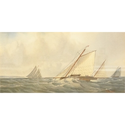 C H Lewis (British 19th/20th century): Racing Yachts off the Coast, watercolour signed 15cm x 30cm