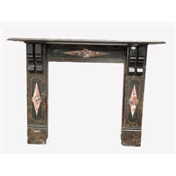  19th century slate faux marble fire surround, with black marble corbels and lozenge shaped decoration, W158cm  