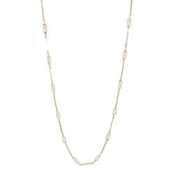 9ct gold fancy bar and twist link chain necklace, London import mark 1990