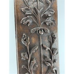 20th century extended walnut wall bracket with applied foliate carved decoration, L86cm x W19cm 