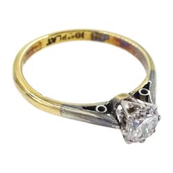 Gold old cut single stone diamond ring, stamped 18ct Plat, diamond approx 0.45 carat, boxed