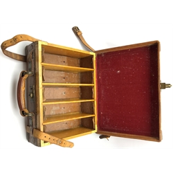 Early 20th Century brass bound leather cartridge case initialled 'C.B.H.' the oak lined base with five compartments, leather straps and outer leather straps 39cm x 30cm x 13cm