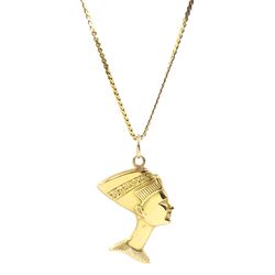 18ct gold Nefertiti pendant necklace, stamped or tested