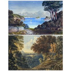 R Curzon (British 20th century): Moorland Landscape and Coastal Landscape, two watercolours signed and dated 1866 and 1861, respectively max 24cm x 36cm (2)