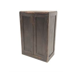 19th century stained pine floor standing cupboard, with two panelled doors enclosing three shelves W77cm, H115cm, D47cm