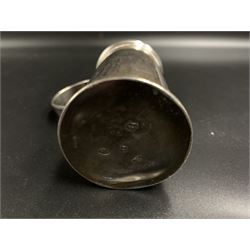 George III silver kitchen pepper of plain cylindrical form engraved with a crest with domed pierced cover and reeded scroll handle H10cm London 1816 3oz 