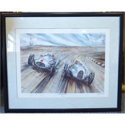  After Phil May (British 1925-): 'Die Silbernen Pfeile' - Grand Prix 1939, colour print signed and numbered 215/300 in pencil with blindstamp 35cm x 47cm   