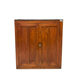 19th century oak wall cabinet, two doors opening to reveal two fixed shelves W70, H75cm, D30cm
