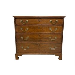George III oak chest, moulded rectangular top over four cock-beaded drawers, on bracket feet