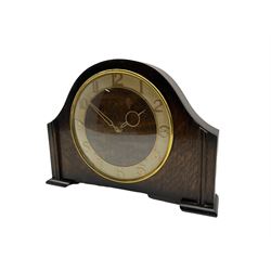 Smiths oak cased 1960's mantle clock with gilt Arabic numerals and baton hands, timepiece spring driven movement wound and set from the rear.