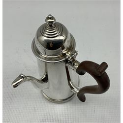 Silver side pouring chocolate pot with domed cover and stained wooden handle H16cm Birmingham 1927 9.7oz gross 