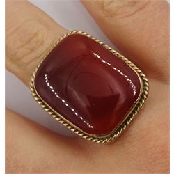Victorian large rose gold carnelian panel ring, stamped 9ct