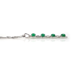 18ct white gold emerald and diamond pendant, four oval cabochon emeralds, with diamond halo surrounds, stamped K18, on 9ct white gold chain hallmarked, total emerald weight 2.00 carat, total diamond weight 0.57 carat