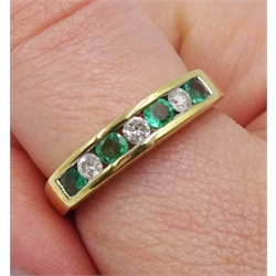 18ct gold round brilliant cut diamond and emerald half eternity ring, hallmarked
