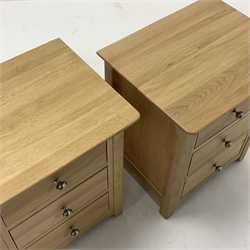 Pair of contemporary solid oak bedside chests each fitted with three drawers, W50cm, H58cm, D40cm