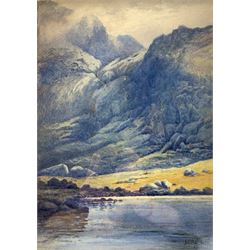 John Cuthbert Salmon (British 1844 - 1917): Mountain Water Scene, watercolour on board signed 35cm x 25cm