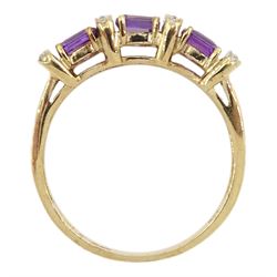 9ct gold amethyst and diamond dress ring, hallmarked