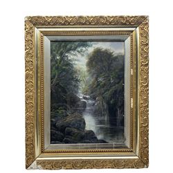 J Fairfax (British early 20th century): 'Fairy Glen' Waterfall Scenes, pair oils on board signed and titled 55cm x 40cm (2)