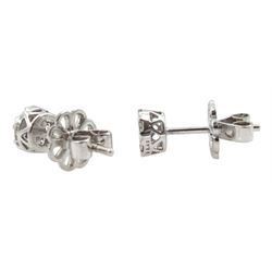 Pair of 18ct white gold round brilliant cut diamond cluster stud earrings, total diamond weight approx 0.45 carat