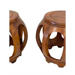 Pair Chinese hardwood stands or occasional tables, circular bulbous form