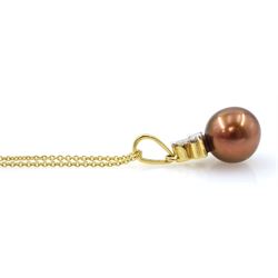 18ct gold chocolate pearl and diamond pendant necklace and pair of 18ct gold matching stud earrings, all hallmarked