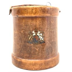 Leather waste paper bin with Royal Coat of Arms and metal liner 
