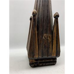 Oak part baptismal font cover, with reeded carving and finial H76cm