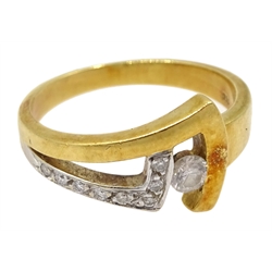 18ct white and yellow gold diamond contemporary design ring, stamped 750 