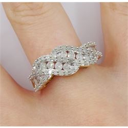9ct gold round brilliant cut diamond crossover ring, hallmarked, total diamond weight 1.00 carat