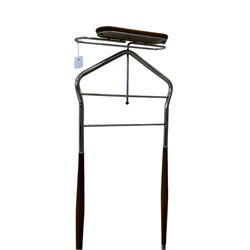 Mid-20th century valet stand, chrome frame with red vinyl seat