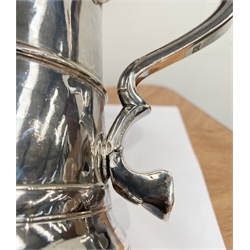 George III silver ale mug, the handle engraved with initials, fitted with a brass ring to the base H15cm Newcastle 1784 Maker possibly John Mitchison, approx 20oz