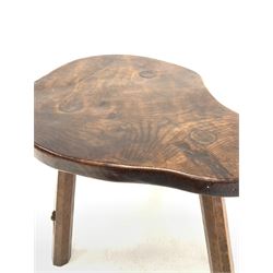 Robert 'Mouseman' Thompson of Kilburn - Yorkshire oak stool, adzed kidney shaped top, raised on octagonal splayed supports, carved with mouse signature W52cm, H46cm