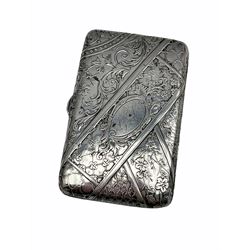 Victorian aesthetic white metal cigarette case engraved with buildings and flowers 8cm x 5cm