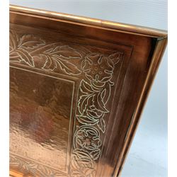 Keswick School of Industrial Arts rectangular galleried copper tray with a repousse band of trailing foliage stamped 'KSIA' 52cm x 31cm