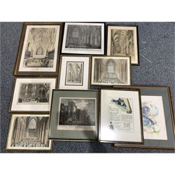 Engravings related to St Marys Abbey and York Minster and other York interest prints (10)