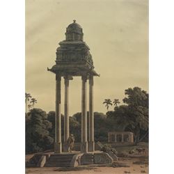 By and after Thomas Daniell R A (British 1749-1840) and William Daniell (British 1769-1837): 'A Pavillion Belonging to an Hindoo Temple', aquatint with hand-colouring, plate 21 from the fifth edition of 'Oriental Scenery' called 'Antiquities of India' pub. 1808, 59cm x 43cm  Provenance:  3rd Earl of Feversham