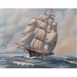 Ambrose (British 20th century): Brig in Stormy Seas, oil on canvas signed 19cm x 24cm