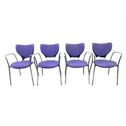 Jorge Pensi for Akaba - Set of four 'Gorka' stacking chairs with upholstered seat and back rest, raised on brushed aluminium supports