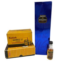 Kodak Brownie 127 camera, Kodak Sterling II camera together with Harveys Bristol Cream 75cl and Tomatin whisky 5cl 