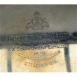Plated presentation salver to Major H Scott from the officers of the Corps Cyclist Battalion 1916 D31cm