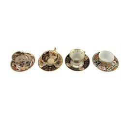Collection of 18th and early 19th century English porcelain cups and saucers to include a Chamberlain Worcester Yeo pattern coffee cup & saucer, Rockingham teacup and saucer  pattern no. 1460, Keeling porcelain Rock pattern tea bowl and saucer and others 