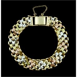 9ct white, yellow and rose gold link bracelet, Birmingham 1976