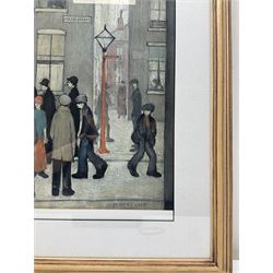 After Laurence Stephen Lowry R.A. (British 1887-1976): 'Police Street', limited edition colour lithograph blind stamped and numbered 745/580 in pencil 51cm x 41cm